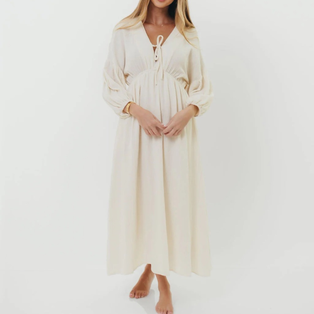 Hunter 100% Cotton Gauze Midi Dress in Soy - Bump Friendly